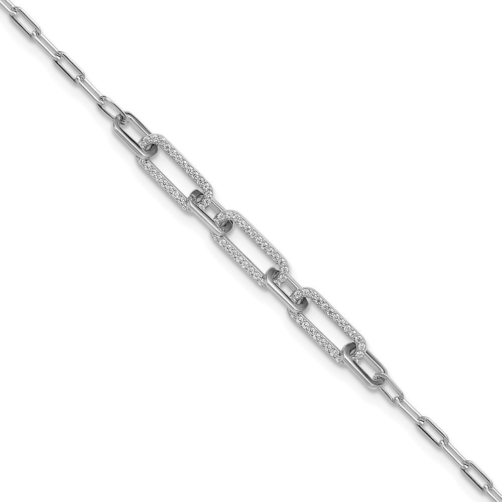 925 Sterling Silver 1mm CZ Paper Clip Link 7 inch Bracelet